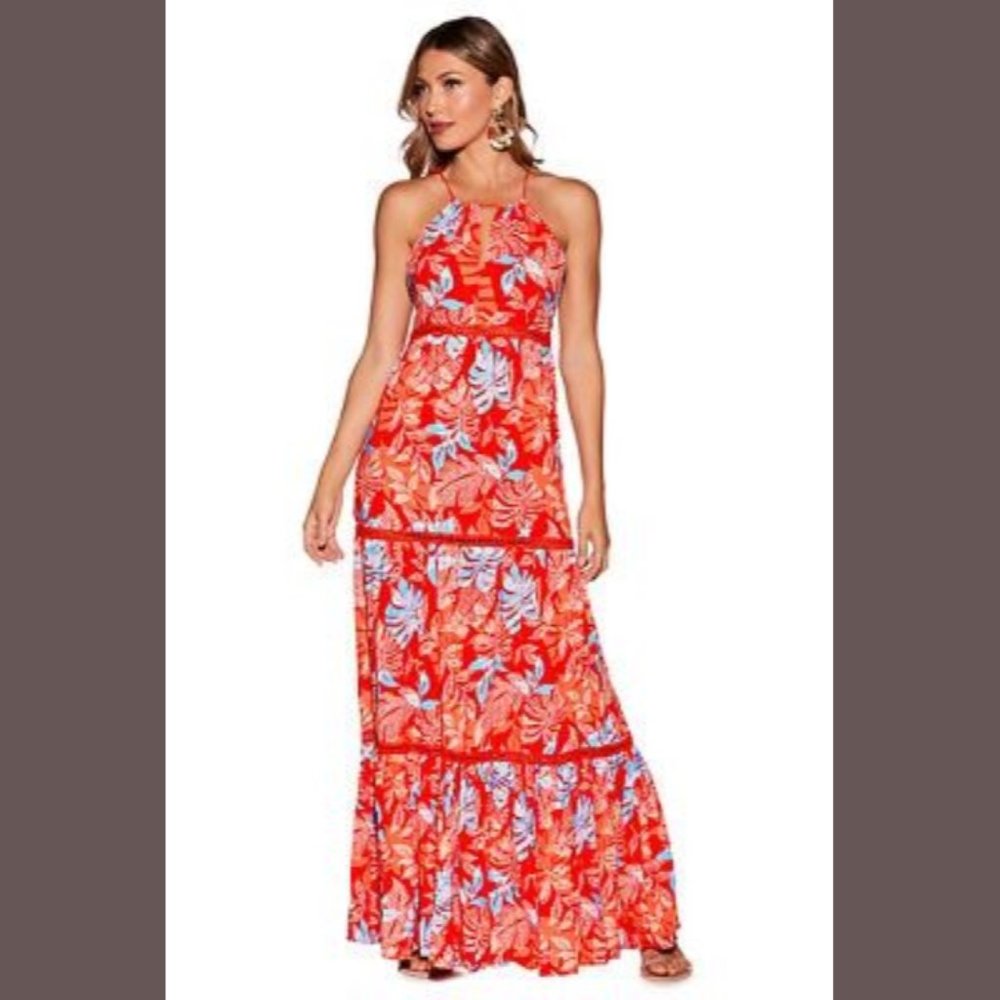 $165 NWT BOSTON PROPER RED CARTER FLORAL MAXI DRESS SIZE: S